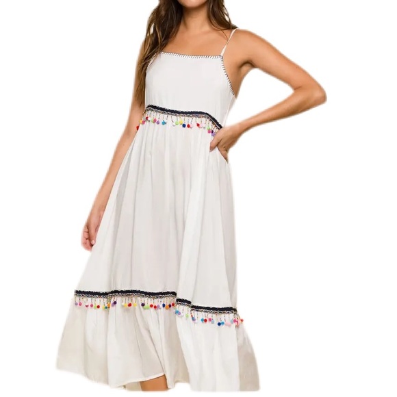 RAGA Dresses & Skirts - Raga Coconut Cove Pompom Trim Midi Dress NWT